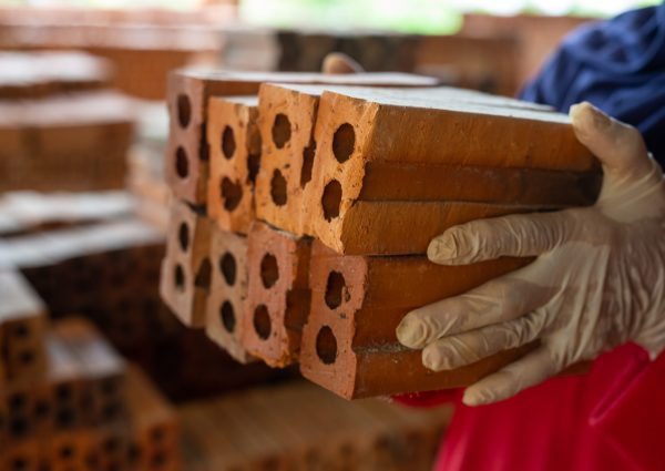 brick piles placed on the factory floor.